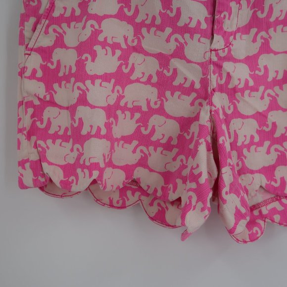 Lilly Pulitzer Pink White Elephant Scalloped Shorts Size 10 - Picture 6 of 9